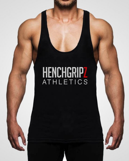 HENCHGRIPZ™ BLACK T-BACK MENS BODYBUILDING STRINGER VEST